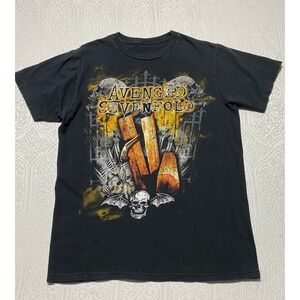 Avenged Sevenfold Men Black Graphic T-Shirt Skulls Deathbat Band Tee M Cemetery